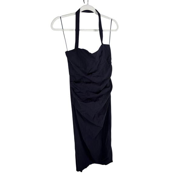 LIONESS 1999 Maxi Dress Halter Neck Ruched Formal Party Gala Evening Navy Medium - Picture 5 of 12